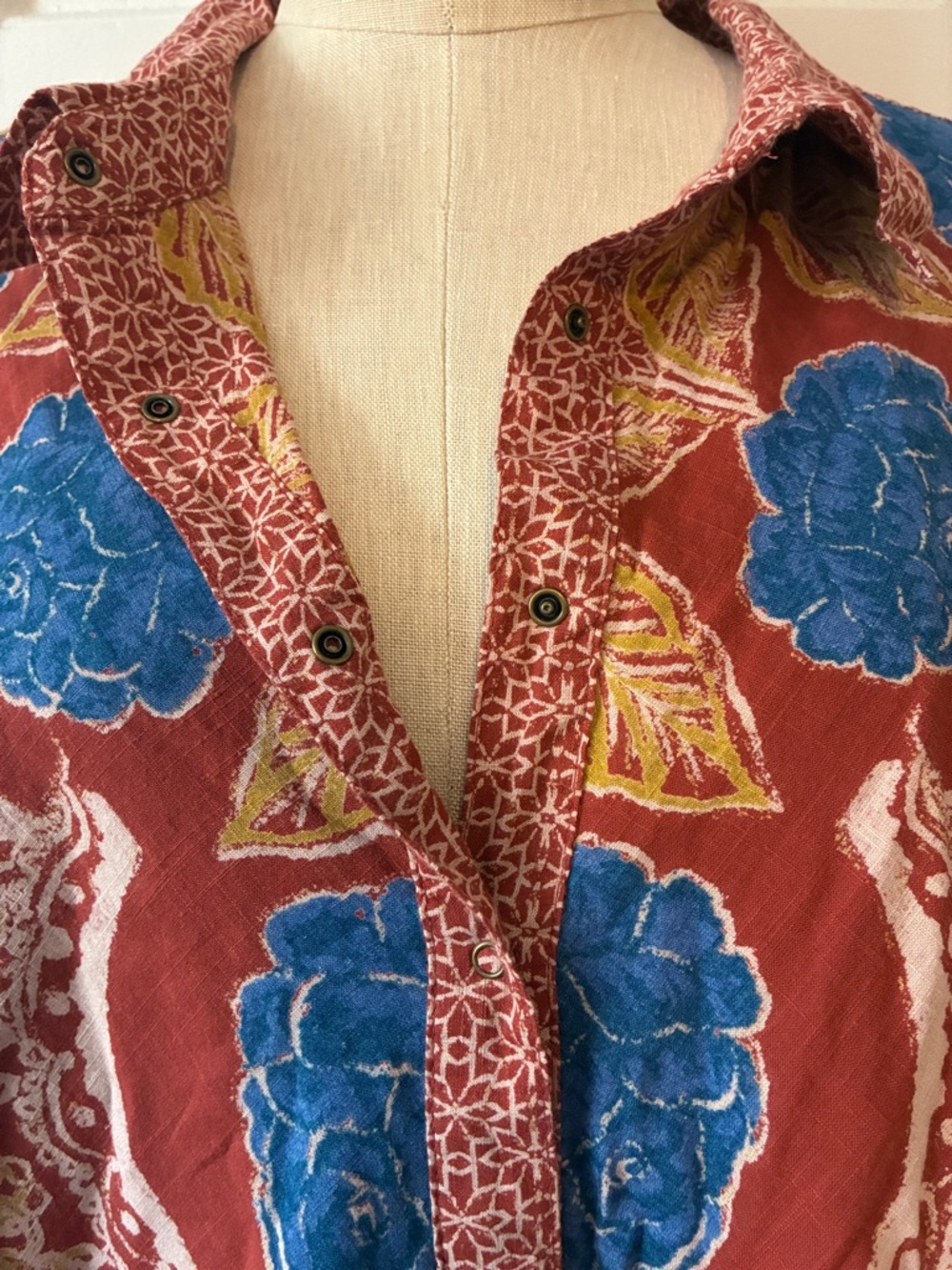 Free People Red Floral Border Print Dress with Blue Accents - Picture 6 of 7